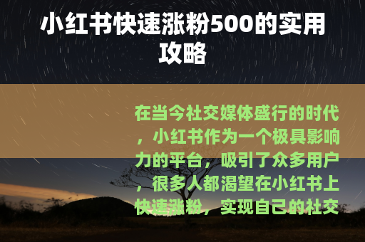 小红书快速涨粉500的实用攻略