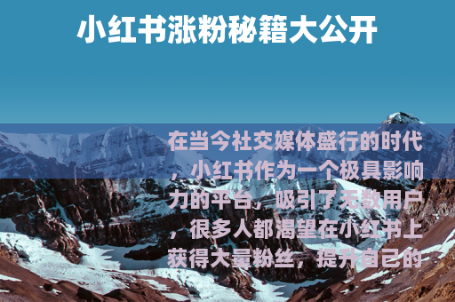 小红书涨粉秘籍大公开