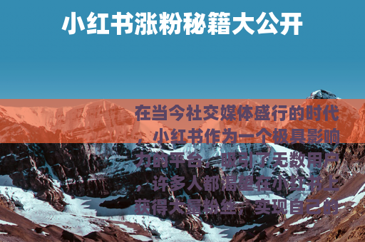 小红书涨粉秘籍大公开