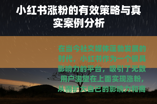 小红书涨粉的有效策略与真实案例分析