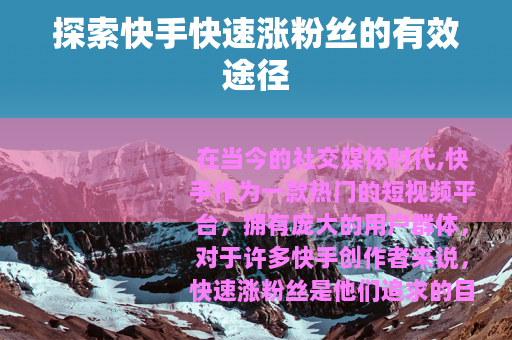 探索快手快速涨粉丝的有效途径