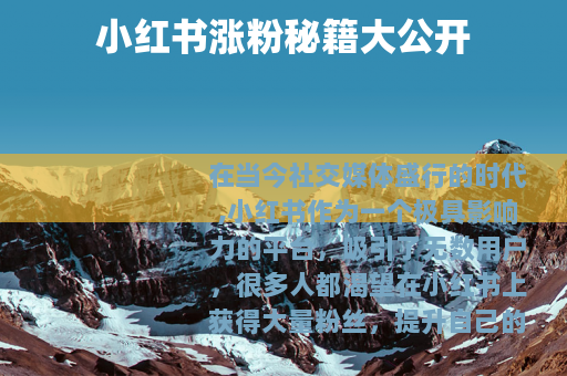 小红书涨粉秘籍大公开