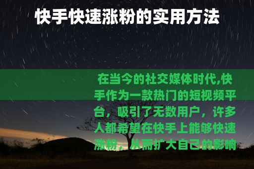 快手快速涨粉的实用方法