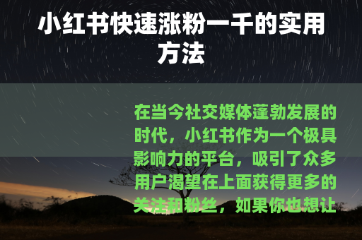 小红书快速涨粉一千的实用方法