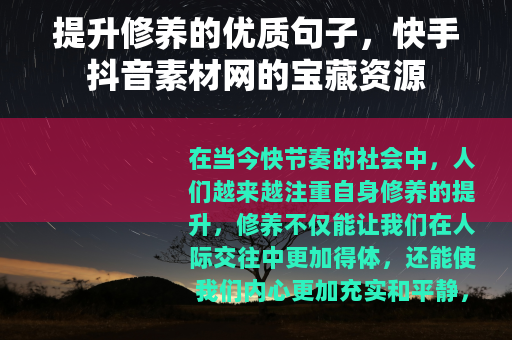 提升修养的优质句子，快手抖音素材网的宝藏资源
