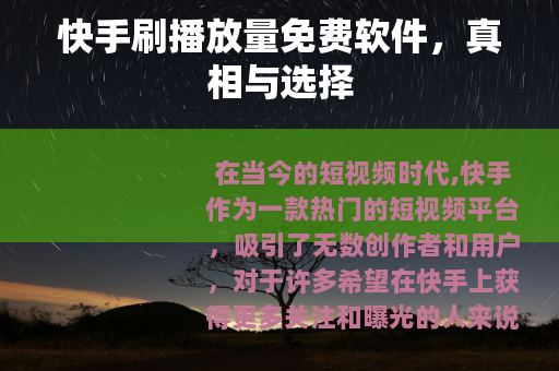 快手刷播放量免费软件，真相与选择