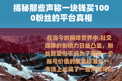 揭秘那些声称一块钱买1000粉丝的平台真相