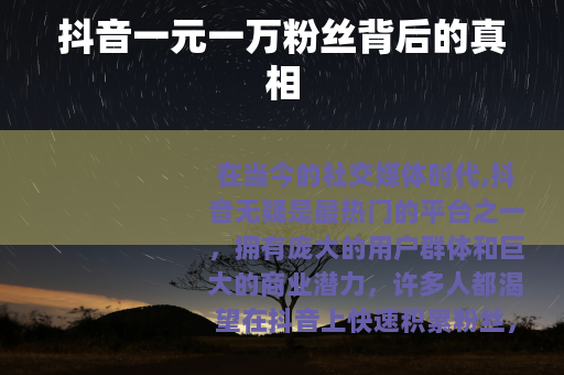 抖音一元一万粉丝背后的真相