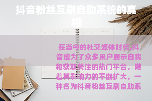 抖音粉丝互刷自助系统的真相