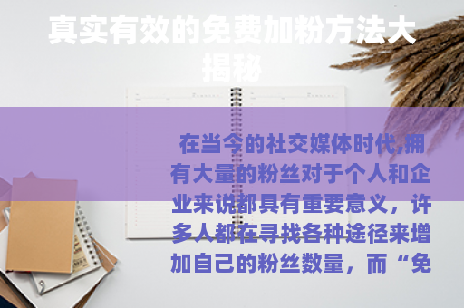 真实有效的免费加粉方法大揭秘