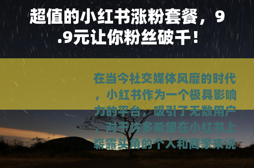 超值的小红书涨粉套餐，9.9元让你粉丝破千！