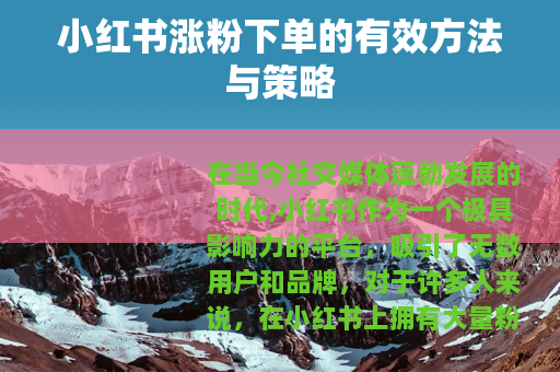 小红书涨粉下单的有效方法与策略