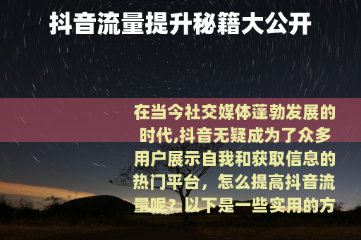 抖音流量提升秘籍大公开