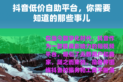 抖音低价自助平台，你需要知道的那些事儿