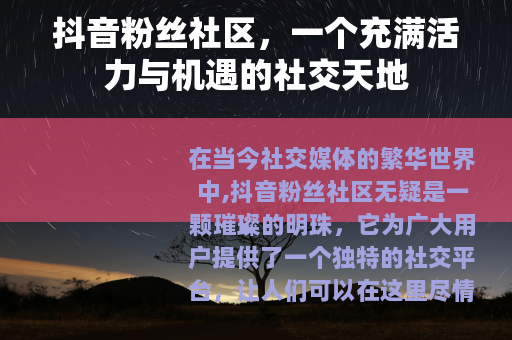 抖音粉丝社区，一个充满活力与机遇的社交天地