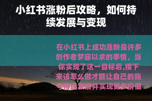 小红书涨粉后攻略，如何持续发展与变现