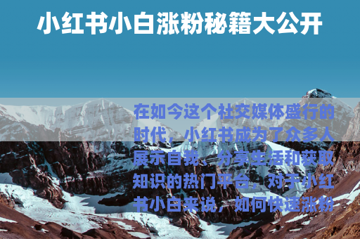 小红书小白涨粉秘籍大公开