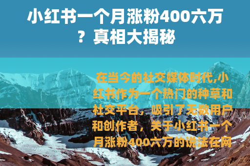 小红书一个月涨粉400六万？真相大揭秘