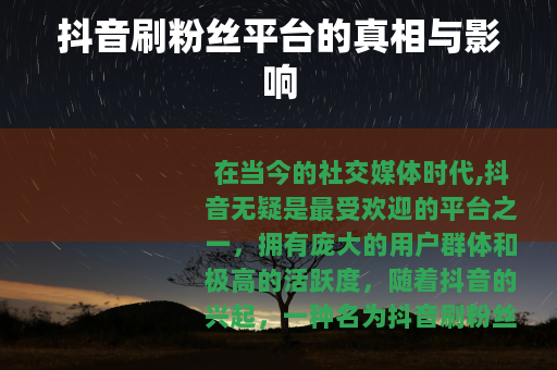 抖音刷粉丝平台的真相与影响