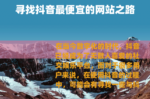 寻找抖音最便宜的网站之路