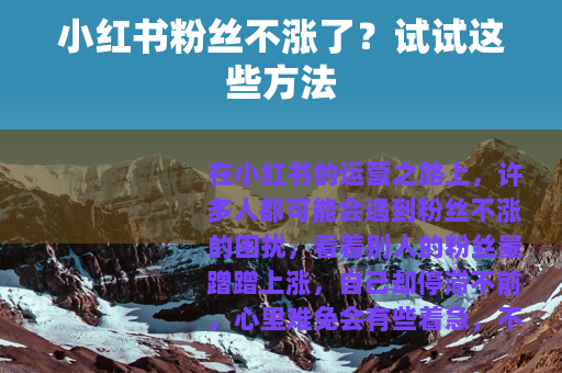 小红书粉丝不涨了？试试这些方法
