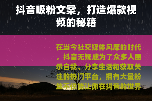 抖音吸粉文案，打造爆款视频的秘籍