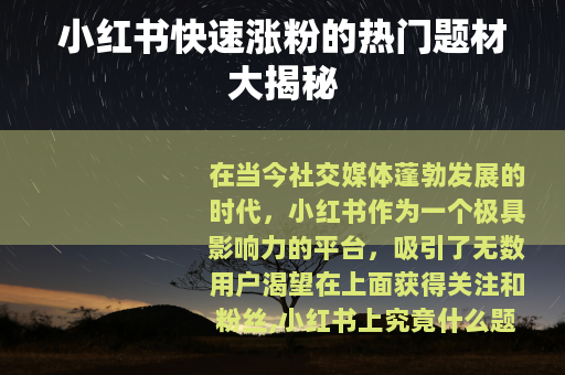 小红书快速涨粉的热门题材大揭秘