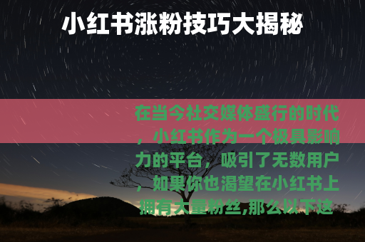小红书涨粉技巧大揭秘