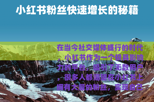 小红书粉丝快速增长的秘籍