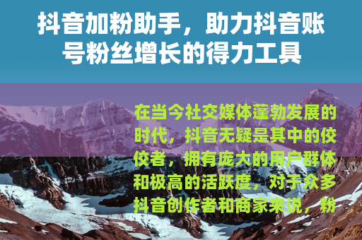抖音加粉助手，助力抖音账号粉丝增长的得力工具