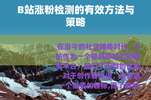 B站涨粉检测的有效方法与策略