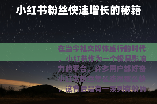 小红书粉丝快速增长的秘籍