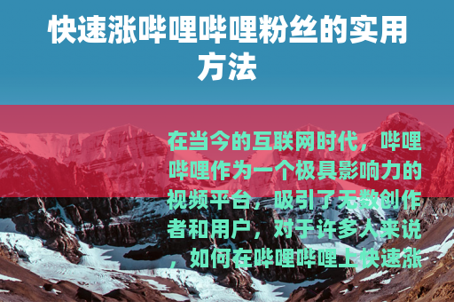 快速涨哔哩哔哩粉丝的实用方法