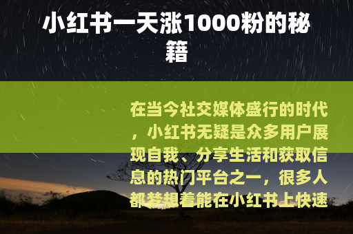 小红书一天涨1000粉的秘籍