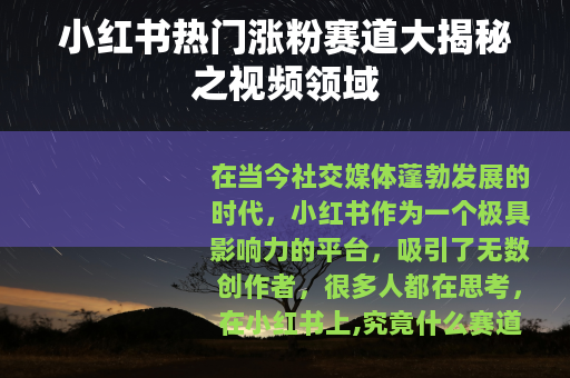 小红书热门涨粉赛道大揭秘之视频领域