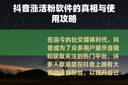 抖音涨活粉软件的真相与使用攻略