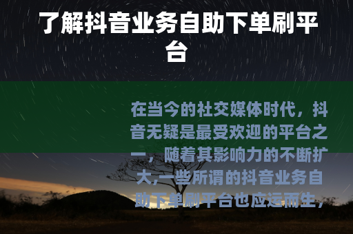 了解抖音业务自助下单刷平台