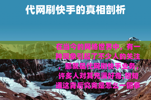 代网刷快手的真相剖析