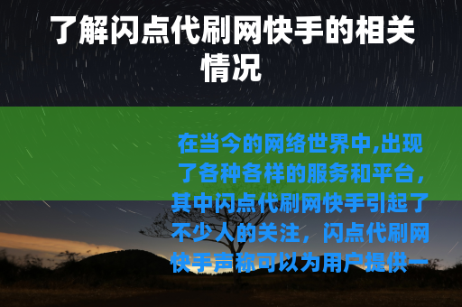 了解闪点代刷网快手的相关情况