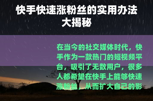 快手快速涨粉丝的实用办法大揭秘