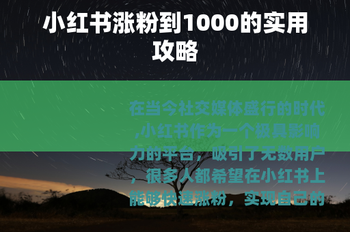 小红书涨粉到1000的实用攻略