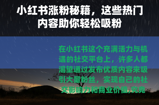 小红书涨粉秘籍，这些热门内容助你轻松吸粉