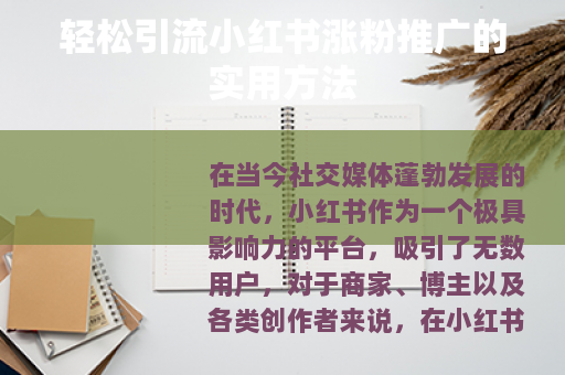 轻松引流小红书涨粉推广的实用方法