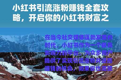 小红书引流涨粉赚钱全套攻略，开启你的小红书财富之旅