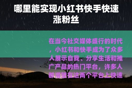 哪里能实现小红书快手快速涨粉丝