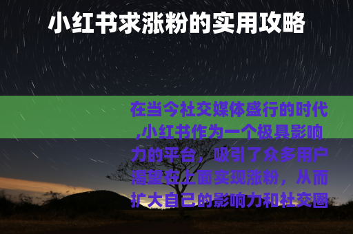 小红书求涨粉的实用攻略