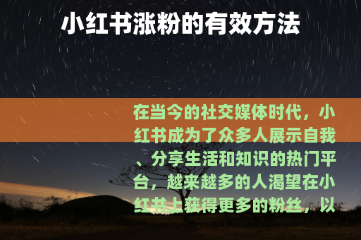 小红书涨粉的有效方法