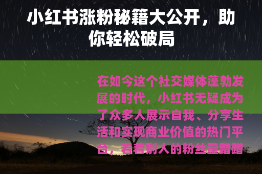 小红书涨粉秘籍大公开，助你轻松破局