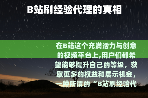B站刷经验代理的真相