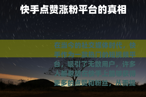 快手点赞涨粉平台的真相